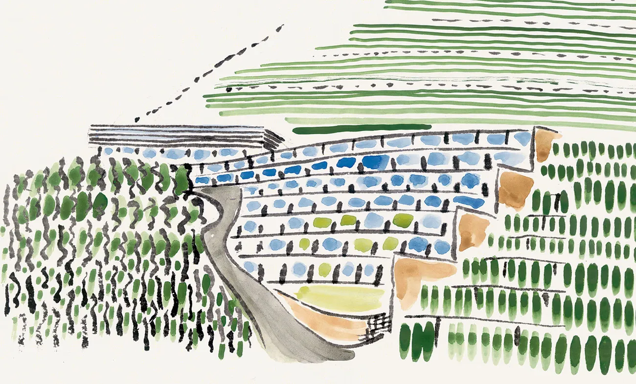 Pergola Residence Hotel, Algund, Meran (IT), 2002–04, limited edition watercolor by Matteo Thun, Lumas Art Gallery 