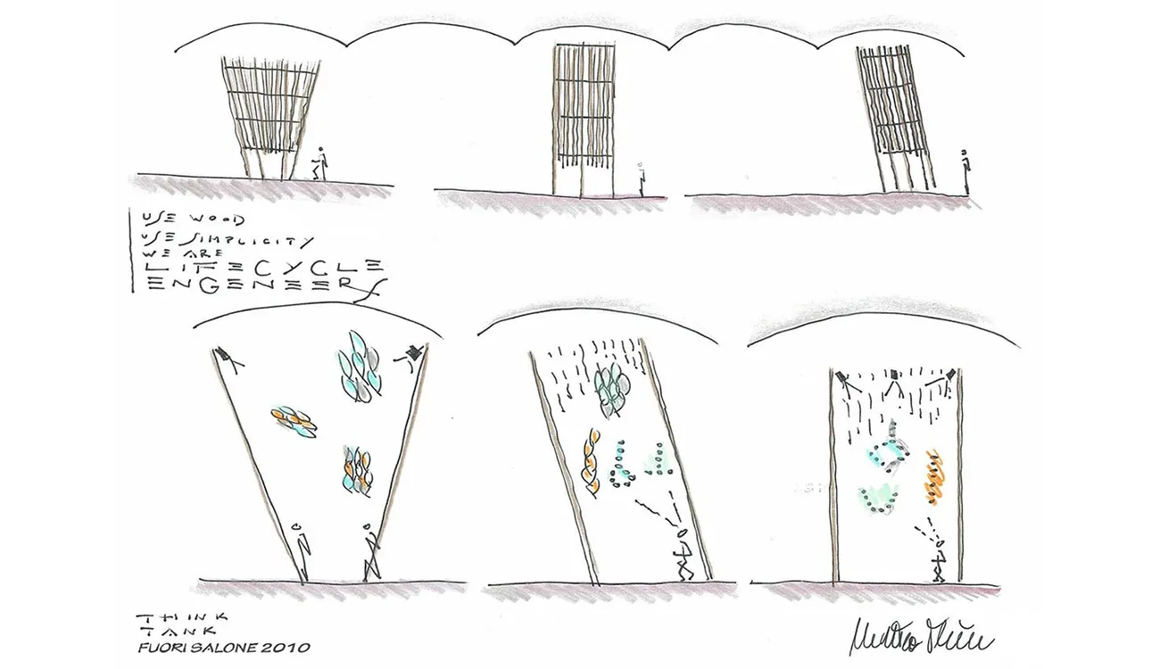 Sketch of The Wooden Beacons Installation, Salone del Mobile, Milan (IT), 2010