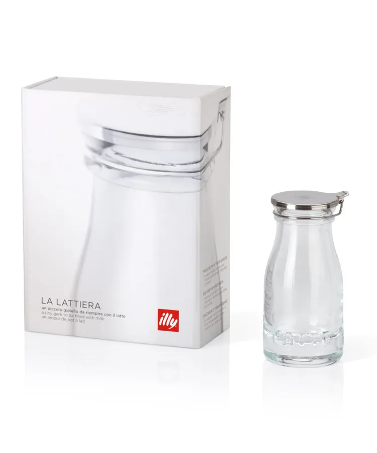 illy bar accessories, milk can with package